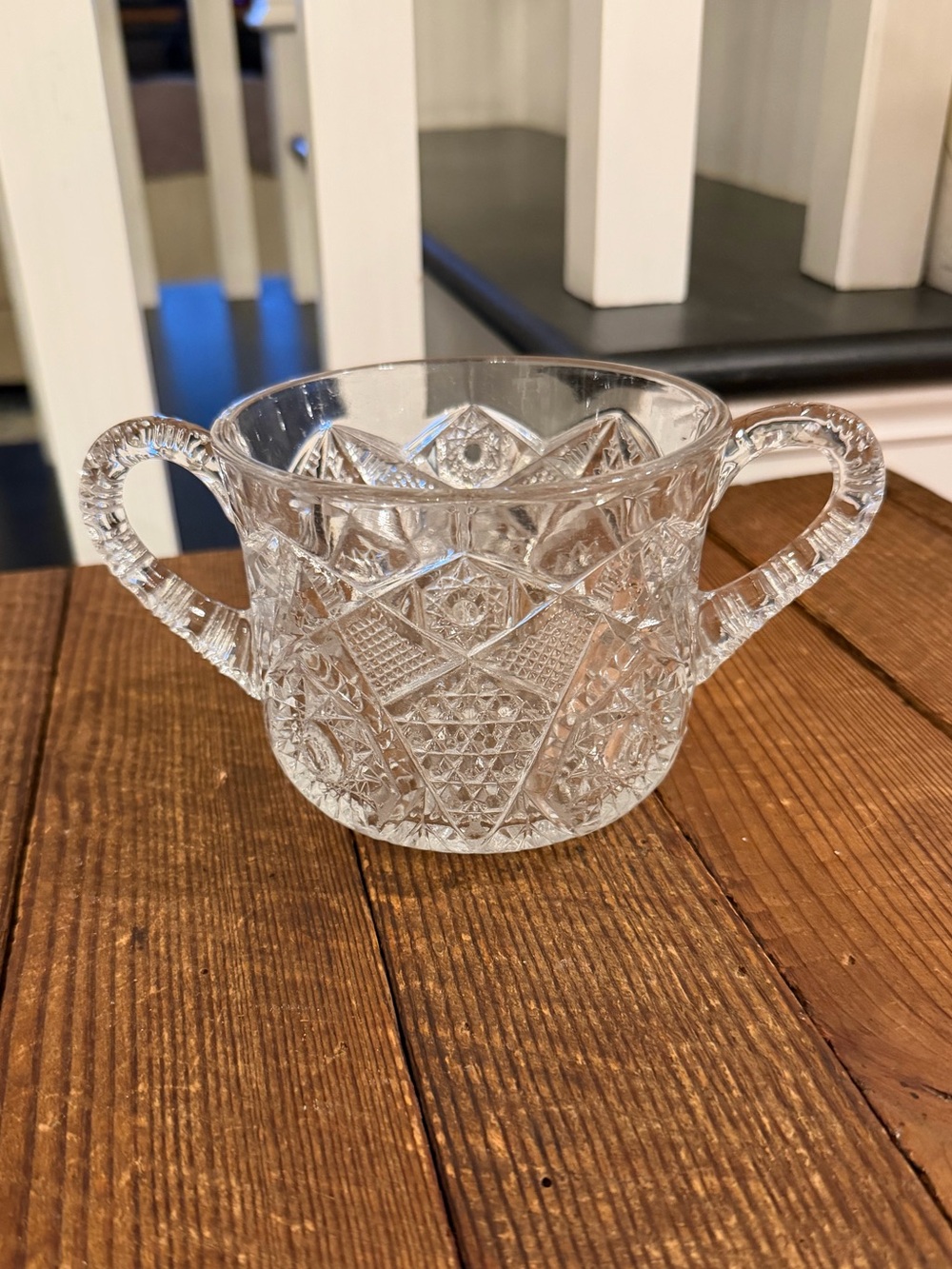 Vintage Cut Glass Double-Handled Sugar Bowl Candy Dish